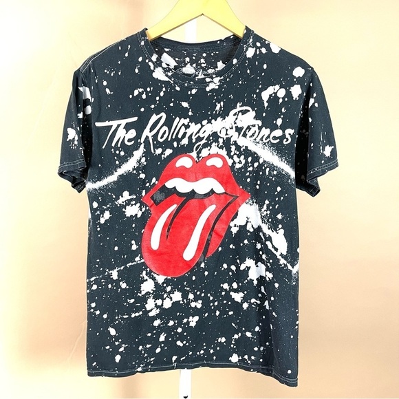 The Rolling Stones Size Small Graphic Band Tee Music Rock Bleach Dye Paint - Picture 1 of 5